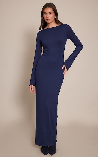 Navy Soft Touch Jersey Long Sleeve Maxi Dress