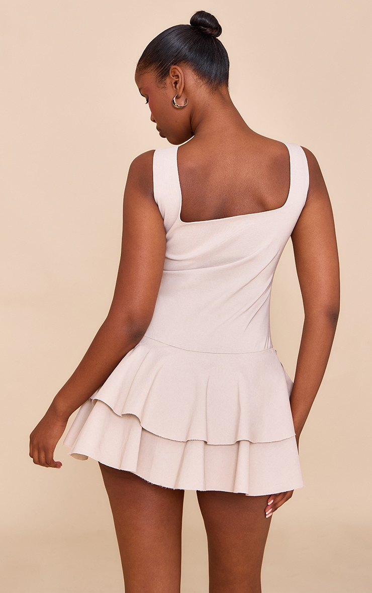 Light Taupe Stretch Woven Pleated Skort Romper image 2