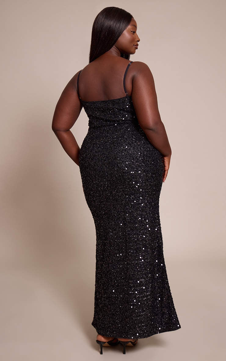 Plus Black Sequin Wrap Detail Strappy Maxi Dress image 2