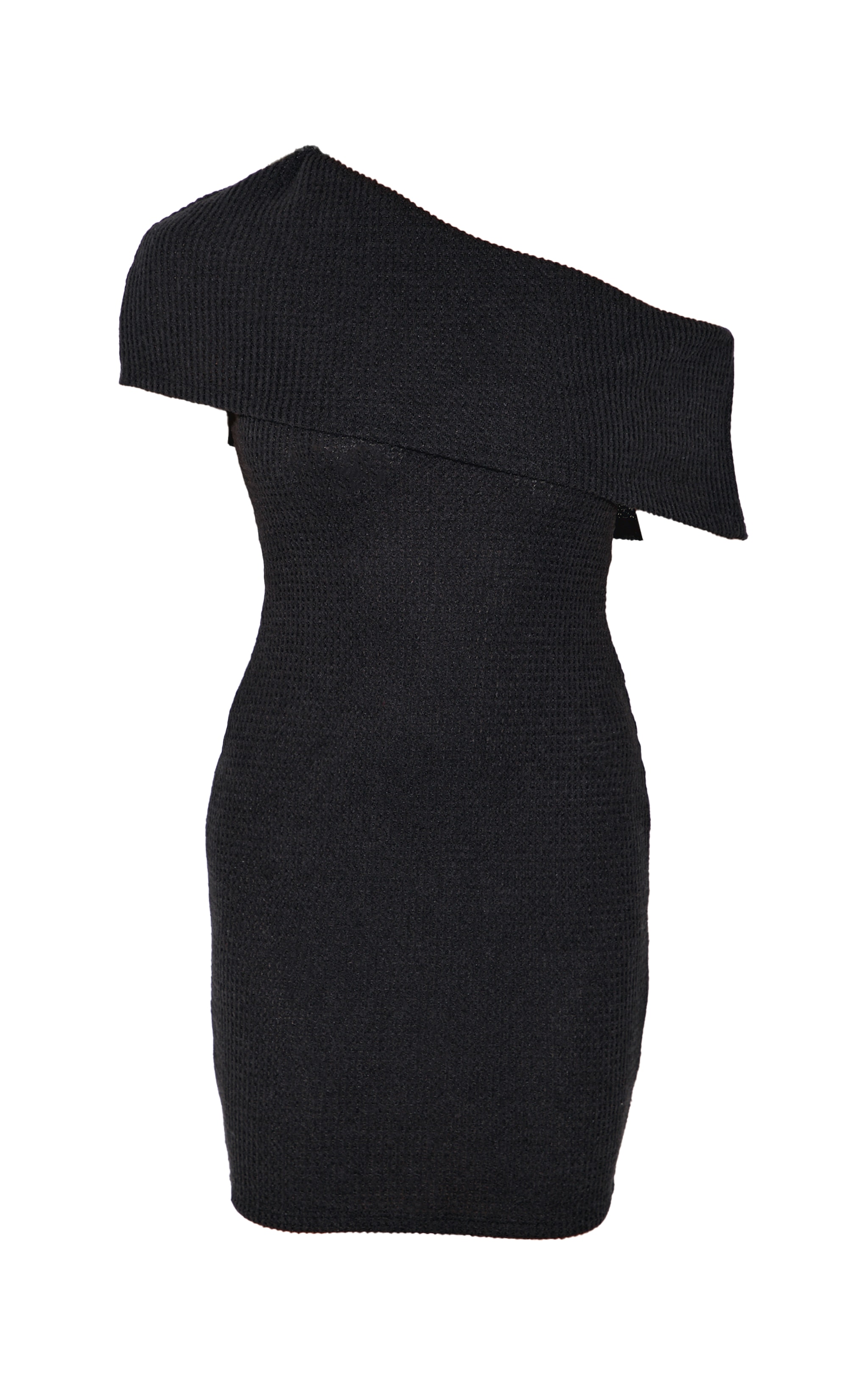 Black Brushed Rib Asymmetric Bodycon Dress image 5