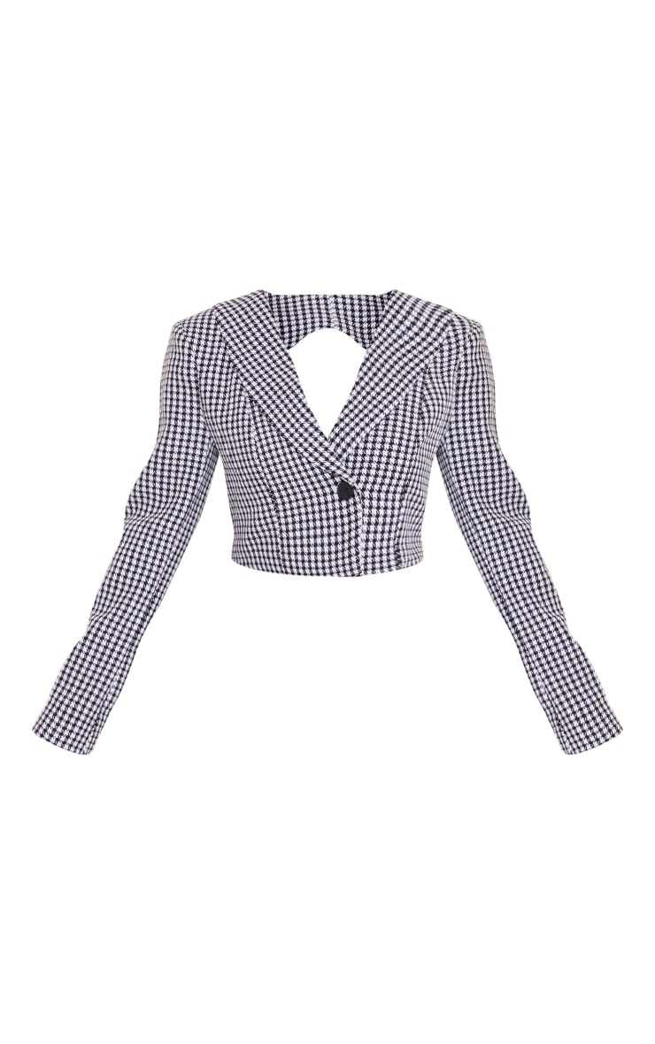 Monochrome Houndstooth Open Back Cropped Blazer image 4