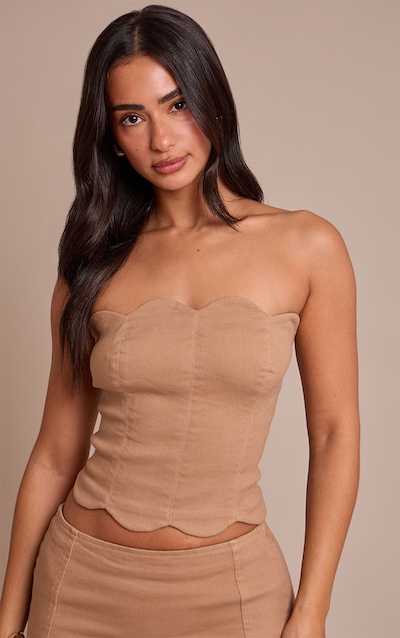 Petite Mushroom Denim Scalloped Edge Bandeau Top