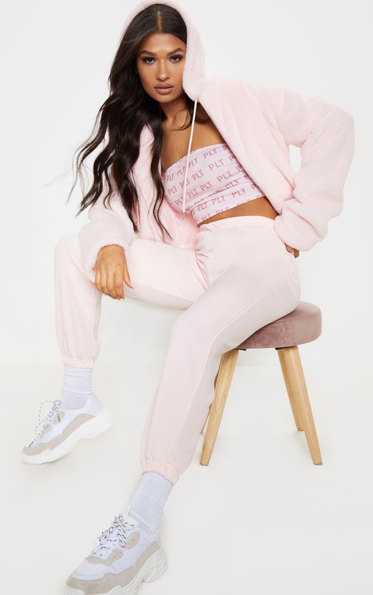 Baby Pink Basic Cuffed Hem Jogger