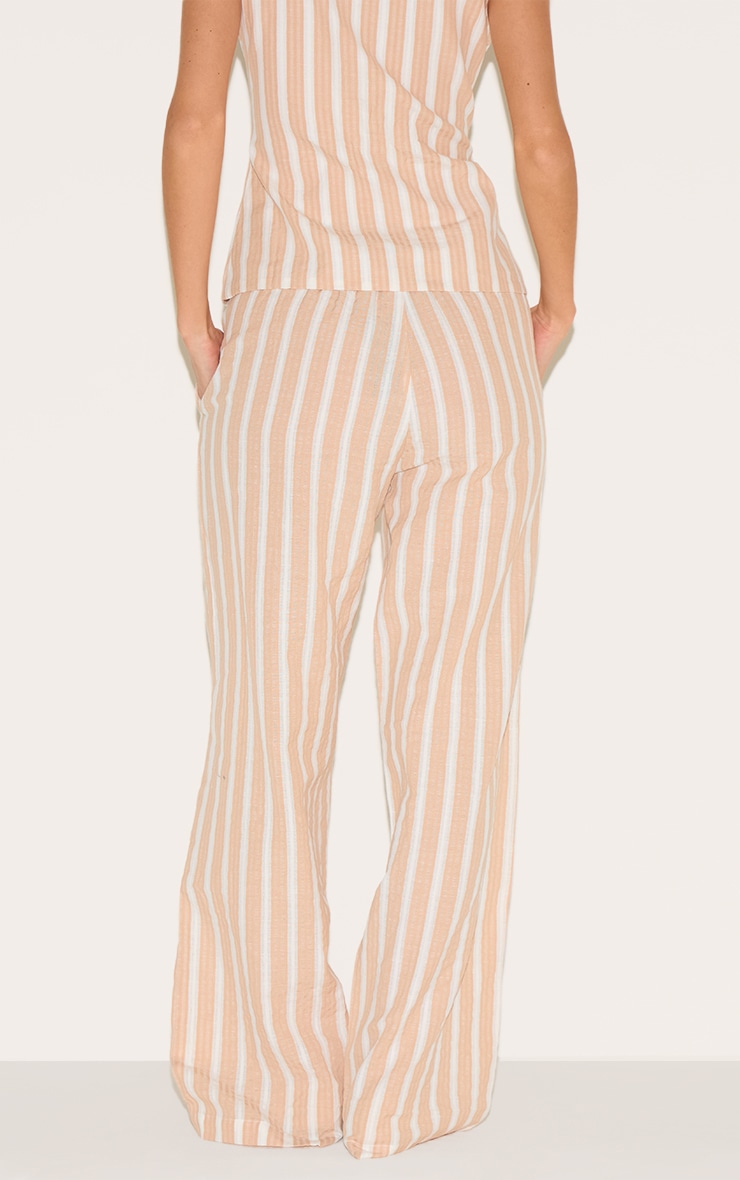 Peach Striped Drawstring Wide Trousers image 3