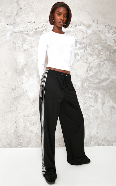 Tall Black Tricot Side Stripe Wide Leg Joggers