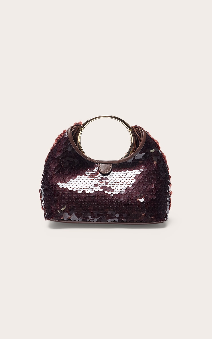 Chocolate Sequin Grab Handle Clutch Bag image 2