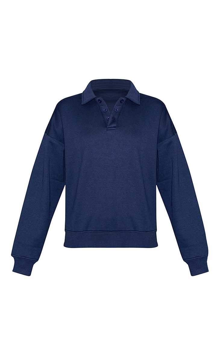 Navy Button Up Long Sleeve Polo Sweatshirt image 5