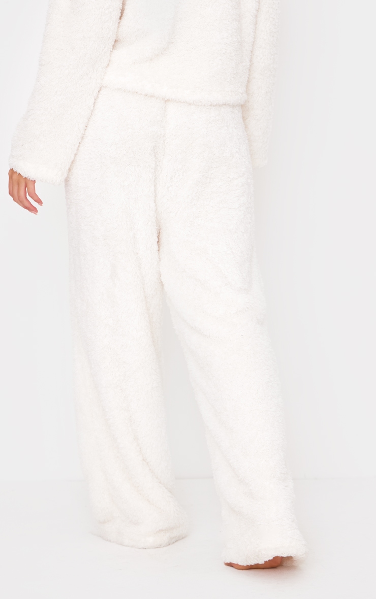 Cream Cosy Fleece Wide Leg Pj Pants image 3