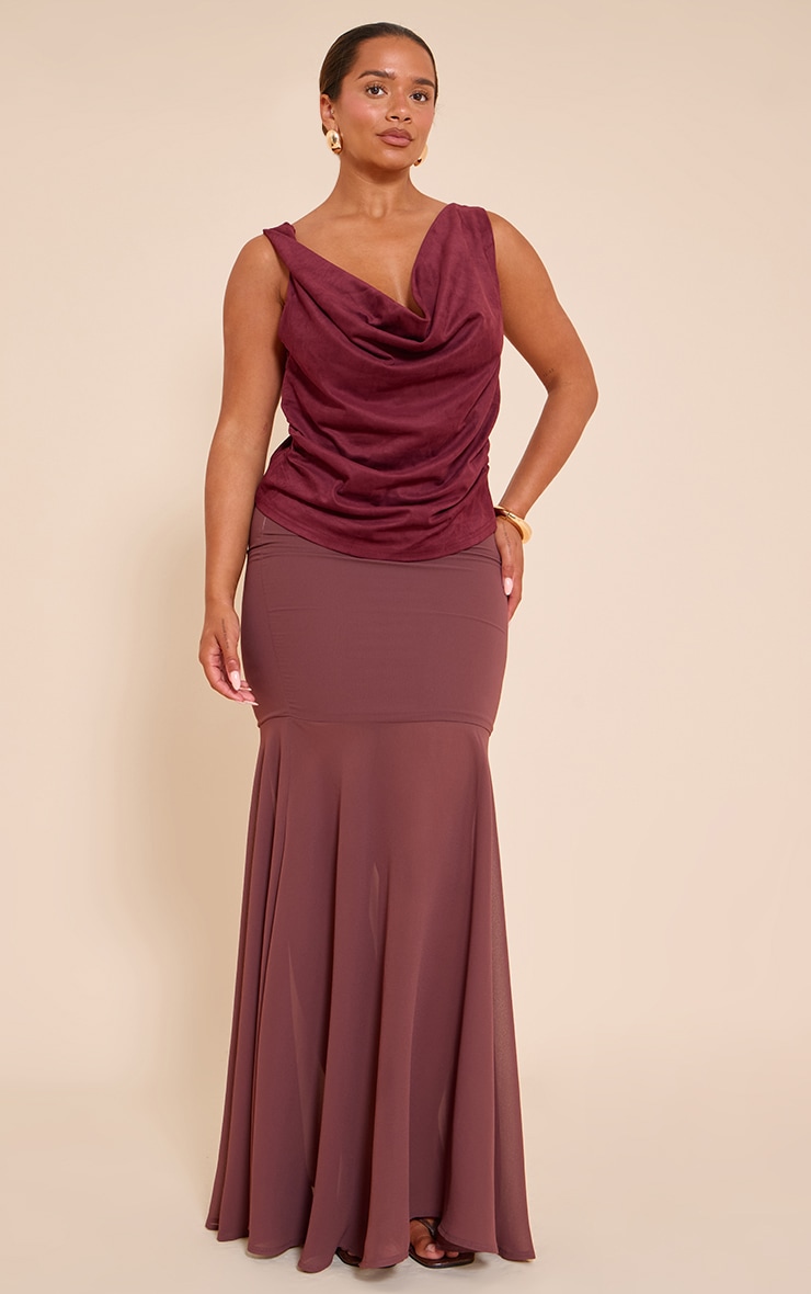 Shape Wine Faux Suede Cowl Neck Gold Trim Top image 3