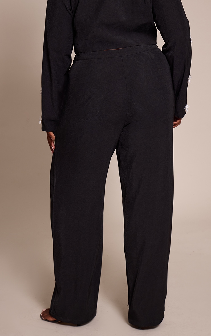Plus Black Woven Embellished High Waist Wide Leg Pant image 3