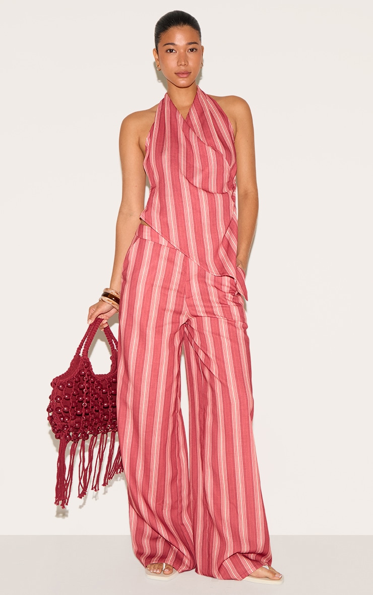 Red Pinstriped Halterneck Top image 3