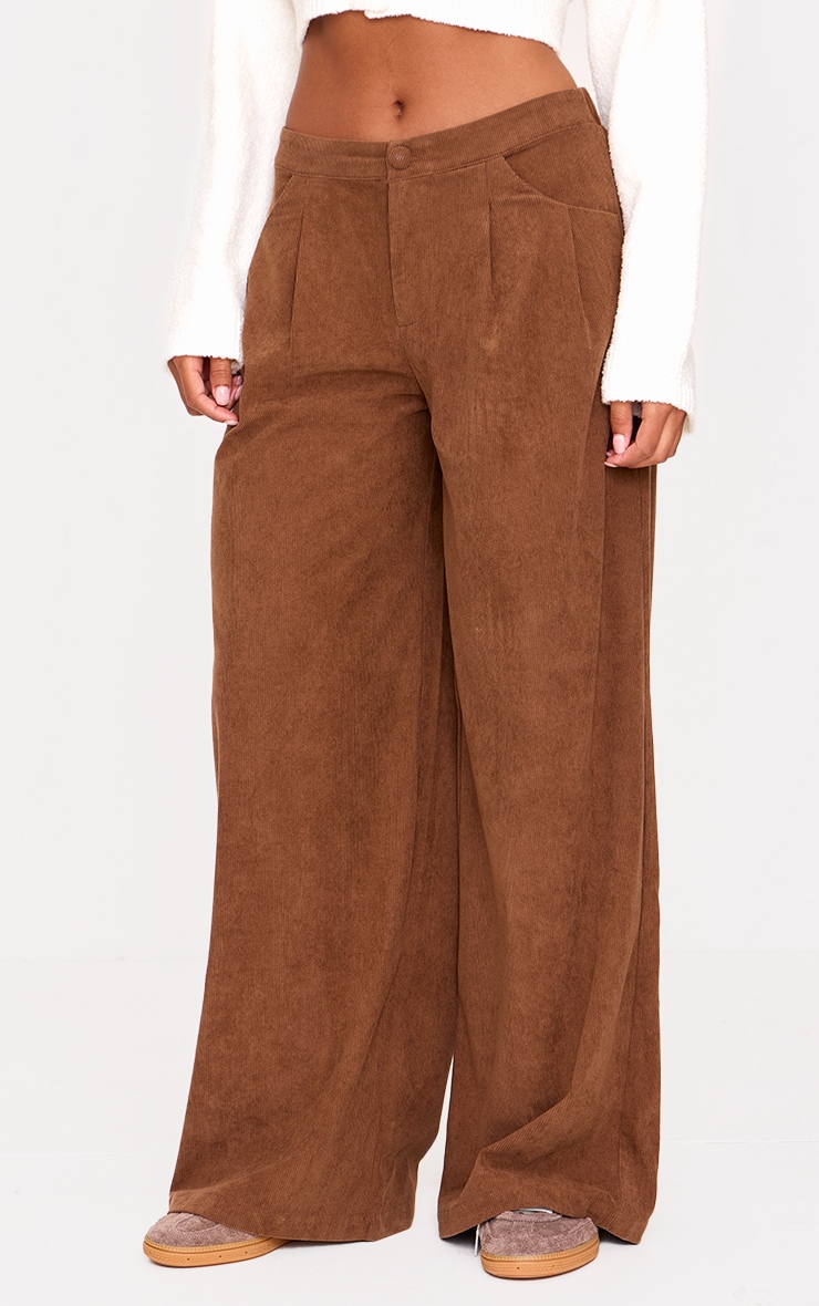 Chocolate Cord Pleated Wide Leg Pants