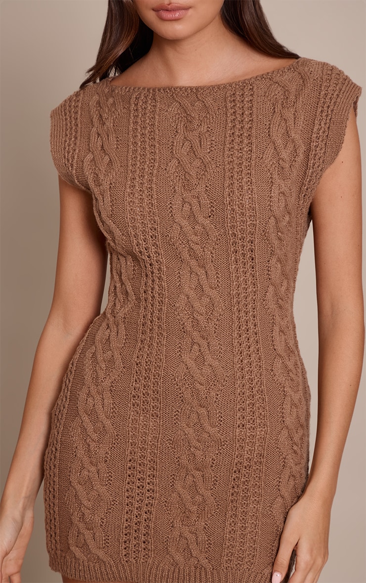 Chocolate Cable Knit Short Sleeve Mini Dress  image 4