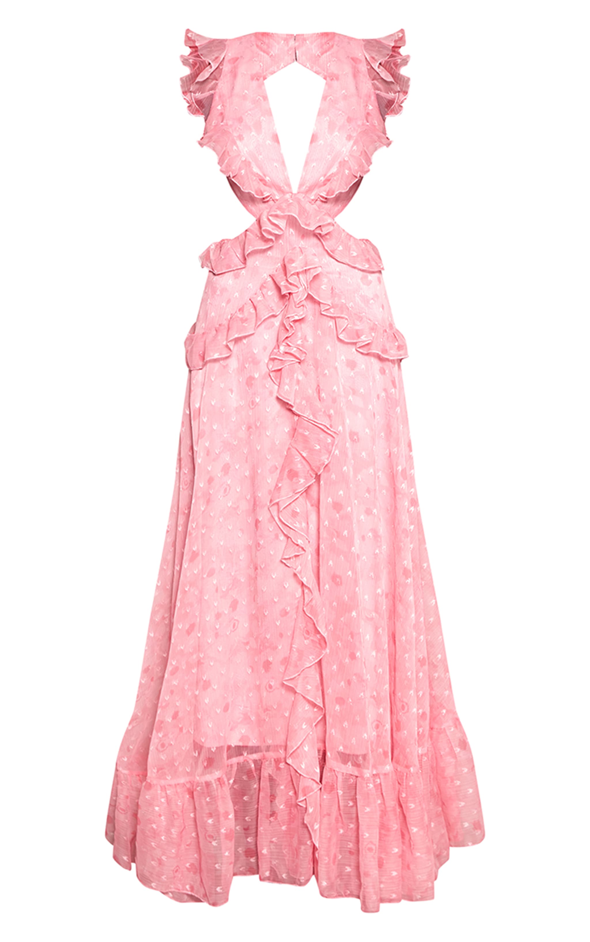 Pink Floral Plunge Frill Maxi Dress image 5