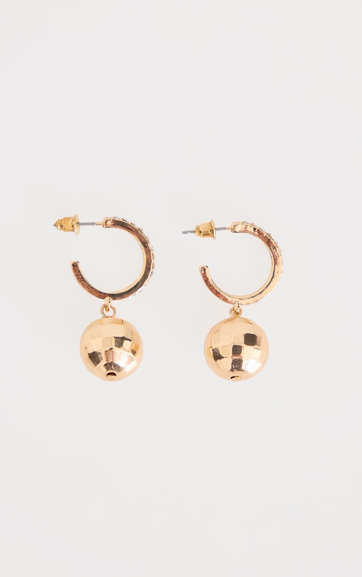 Gold Disco Ball Diamante Hoop Earrings image 2