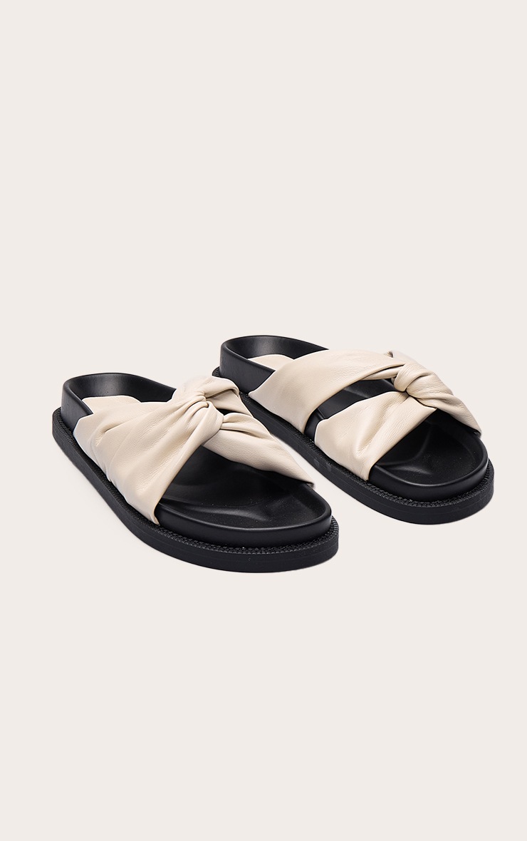 Cream Wide Fit Ruched Knot Footbed Sandal image 3