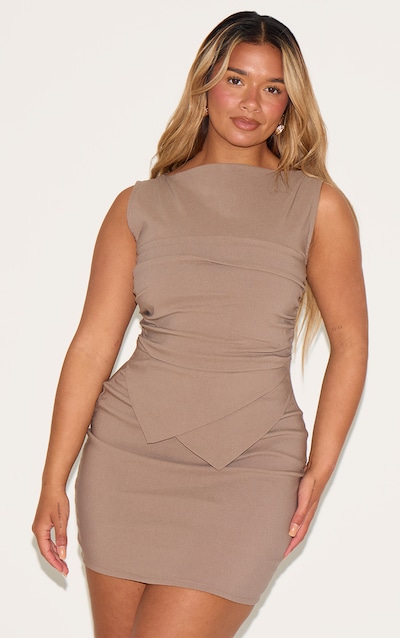 Shape Mini robe tissée stretch café au lait froncée sur les côtés à col bateau