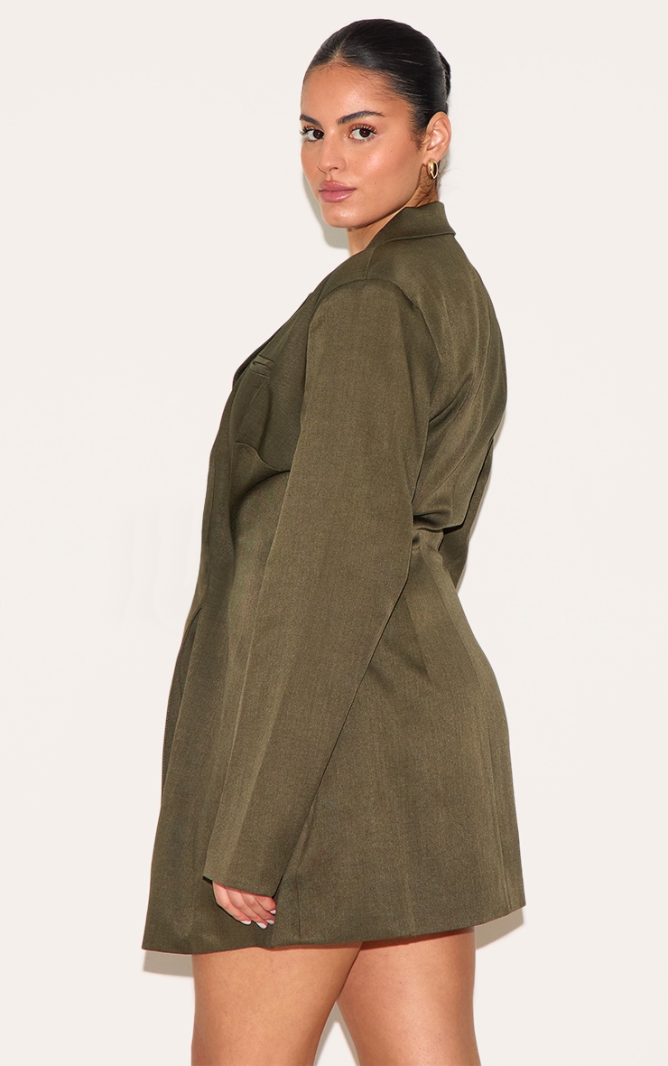 Plus Khaki Woven Cinched Waist Blazer Dress image 2