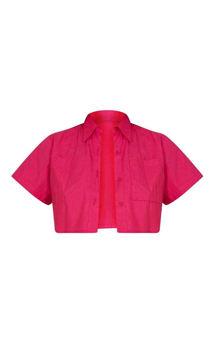 Hot Pink Boxy Cropped Pocket Front Shirt image 5