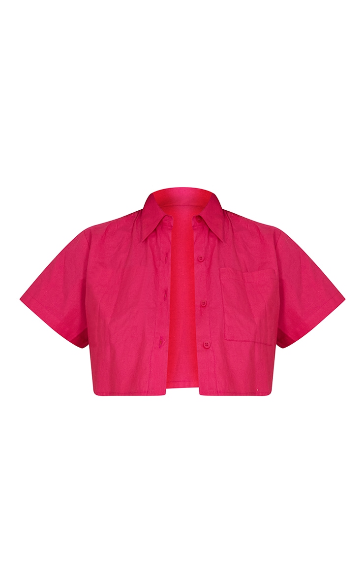 Chemise courte rose vif à poche et épaules carrées image 5