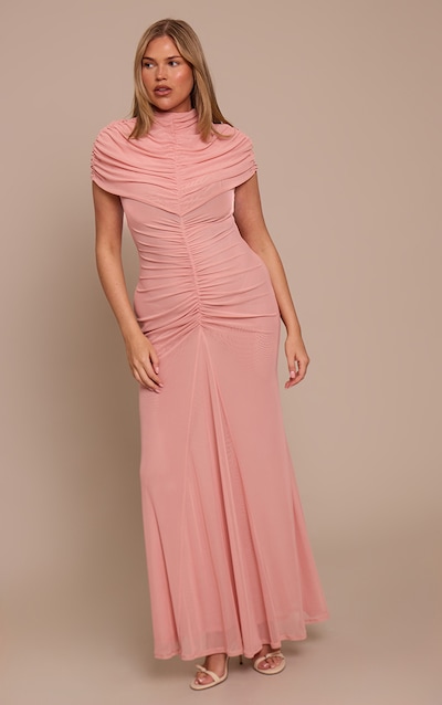 Shape BLUSH Mesh Ruched Cape Detail Maxi Dress