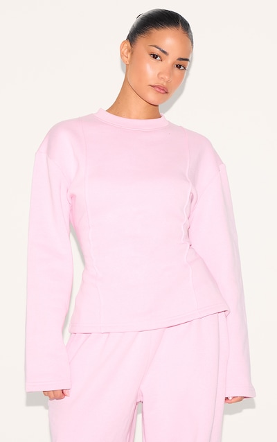 Petite Baby Pink Long Sleeve Waist Cinched Sweatshirt