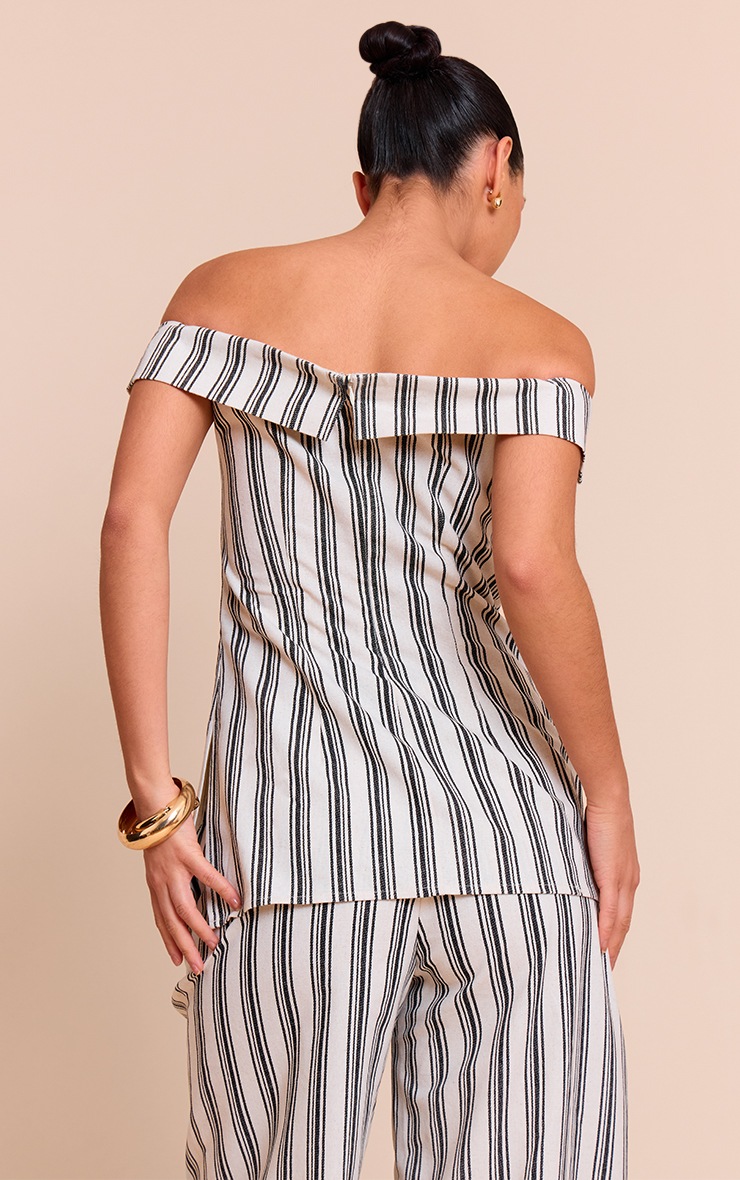 Natural Textured Stripe Fold Over Bardot Long Top image 2
