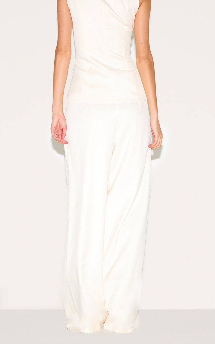 Pantalon de tailleur large tissé crème plissé image 3