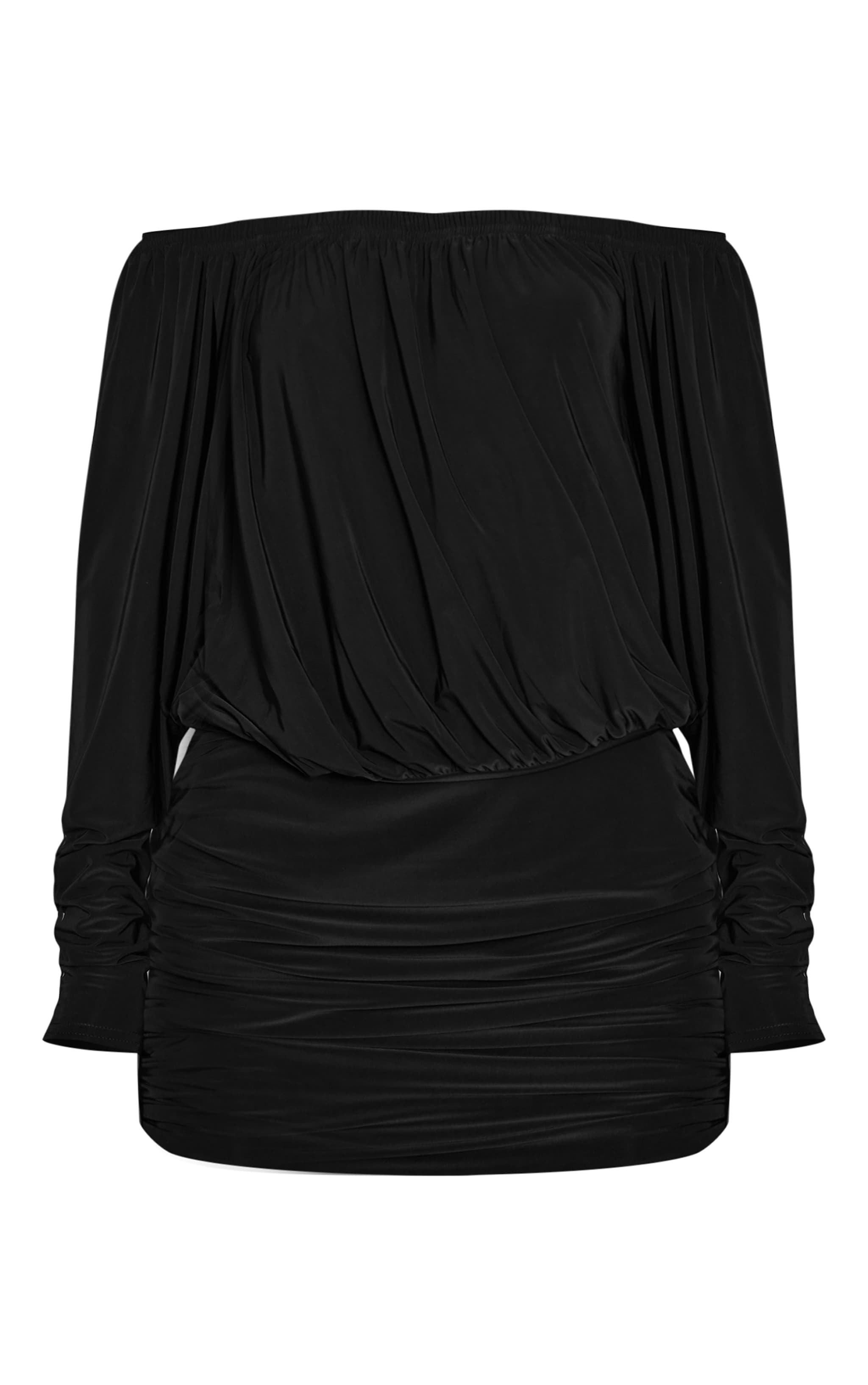 Black Double Layer Slinky Bardot Drape Mini Dress image 5