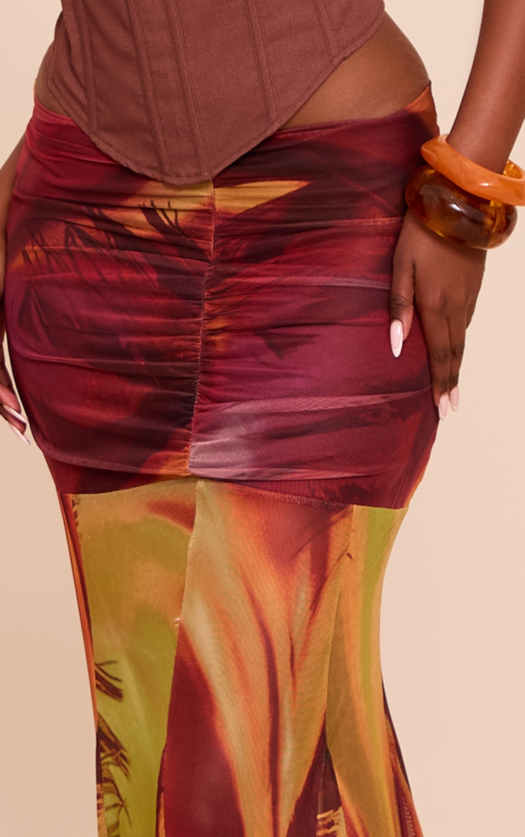 Orange Printed Mesh Overlay Maxi Skirt image 4