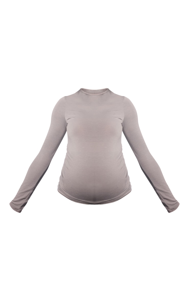 Maternité Top de grossesse long en coton jersey gris chiné froncé au ventre image 5