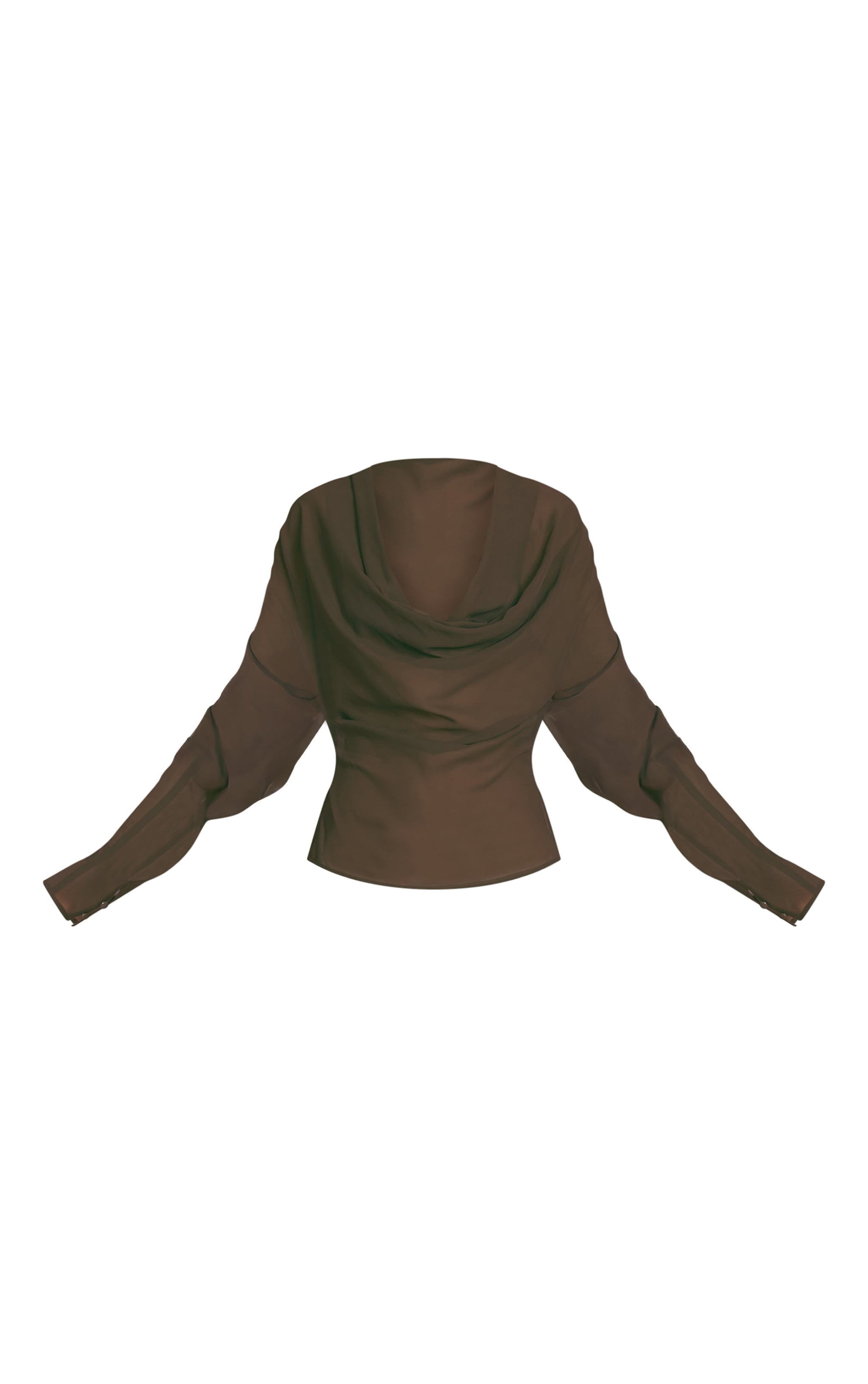 Chocolate Chiffon Cowl Neck Long Sleeve Blouse image 5