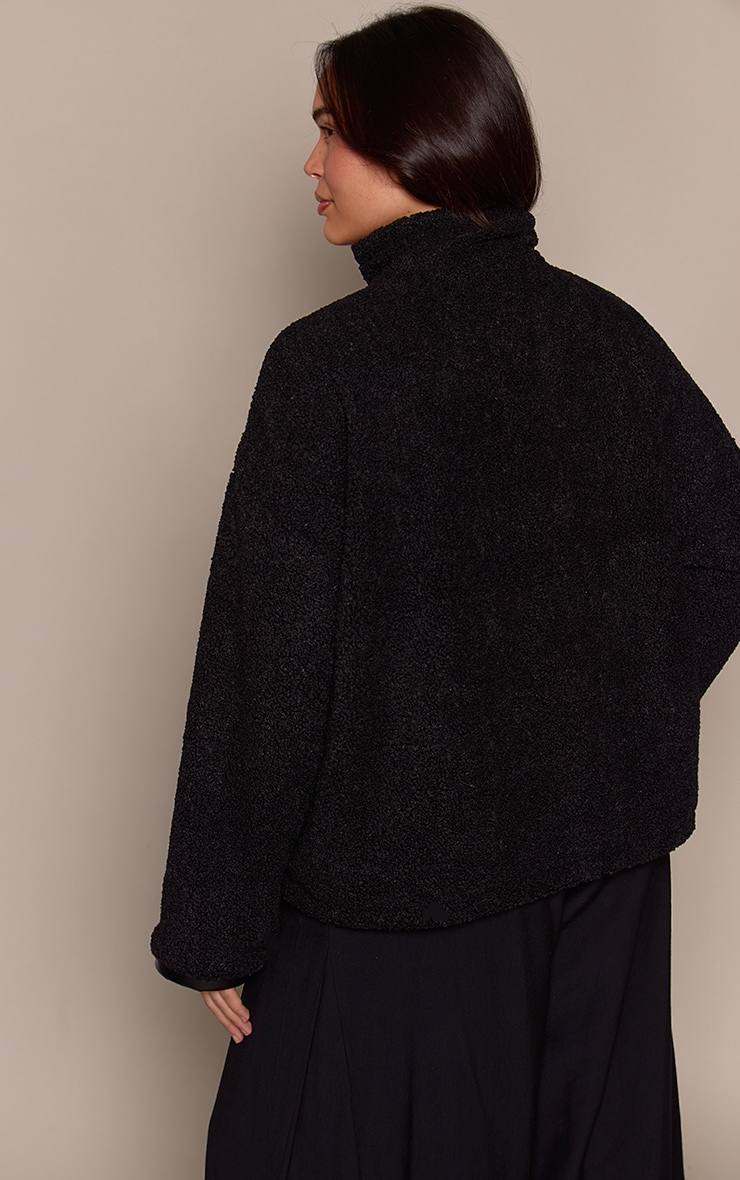 Plus Black Hooded Fleece Pull Over Sweater image 2