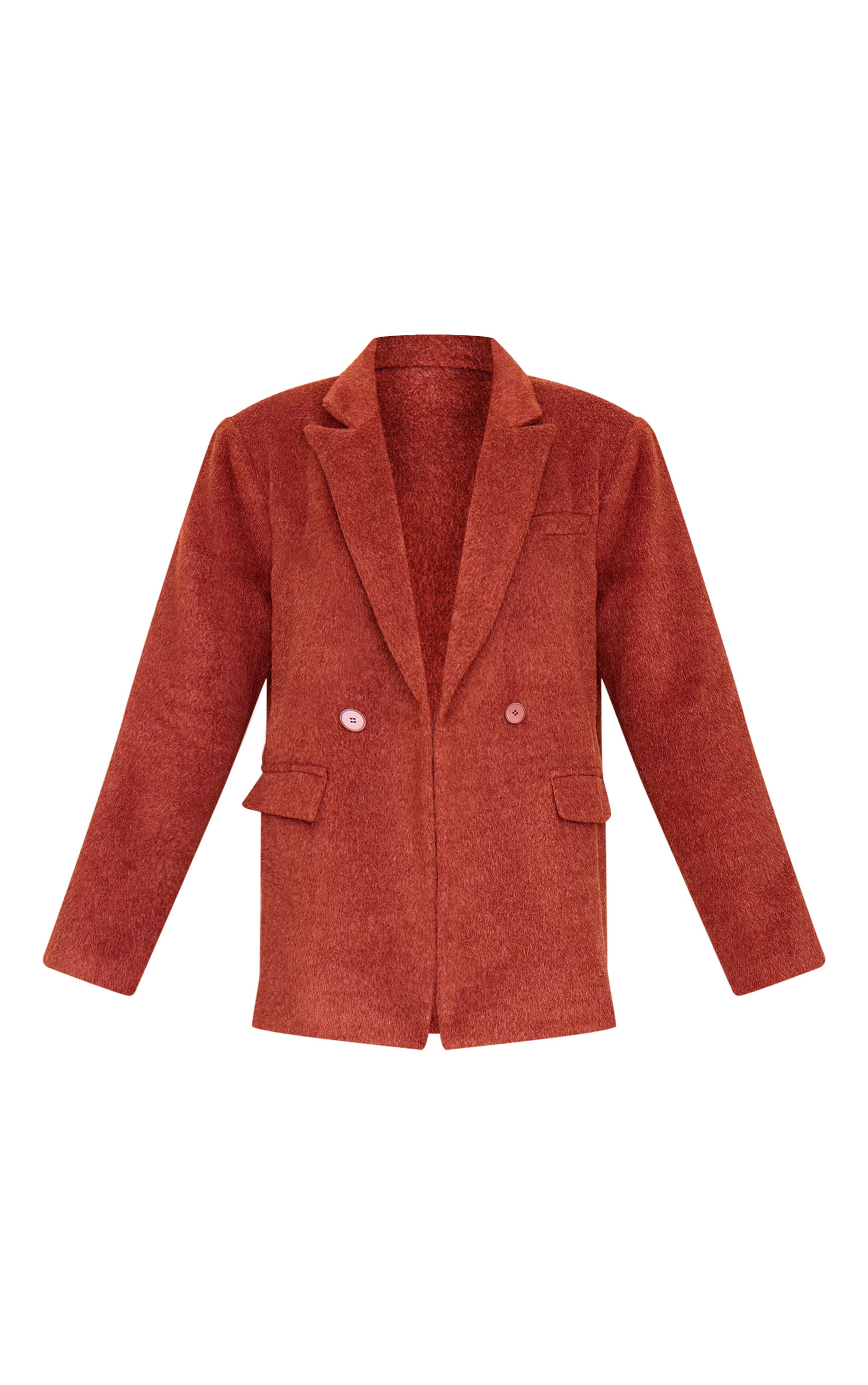 Burnt Orange Oversized Textured Wool Look Blazer image 5