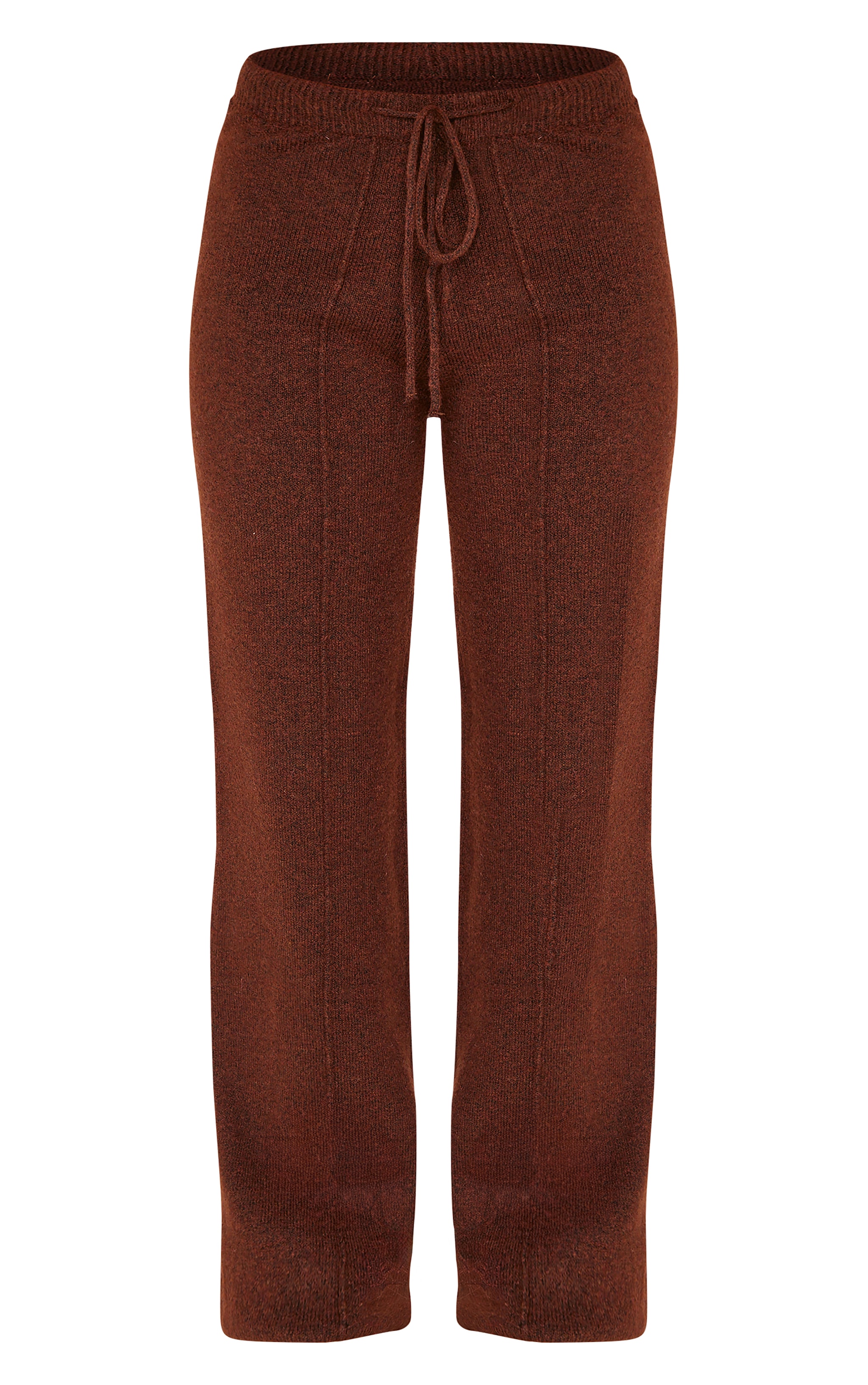 Petite Chocolate Knitted Seam Detail Wide Leg Pants image 5