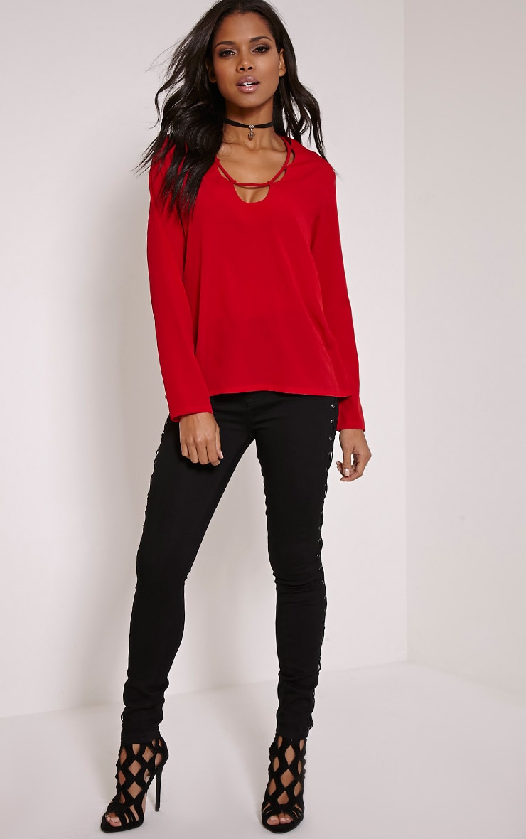 Red lace up shirt clearance