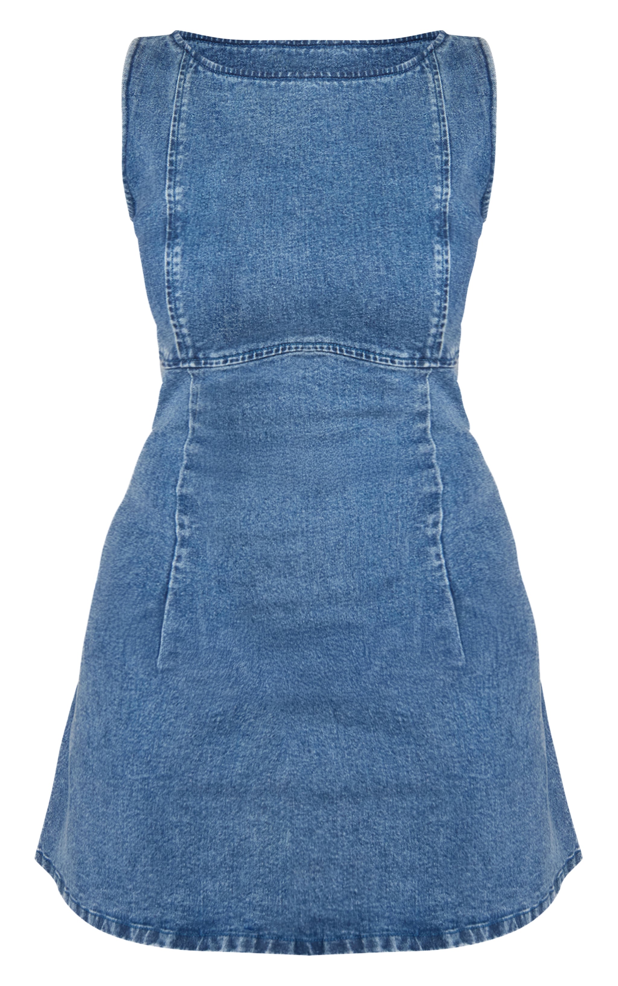  Shape Dark Blue Stretch Denim Boat Neck A-line Mini Dress image 5