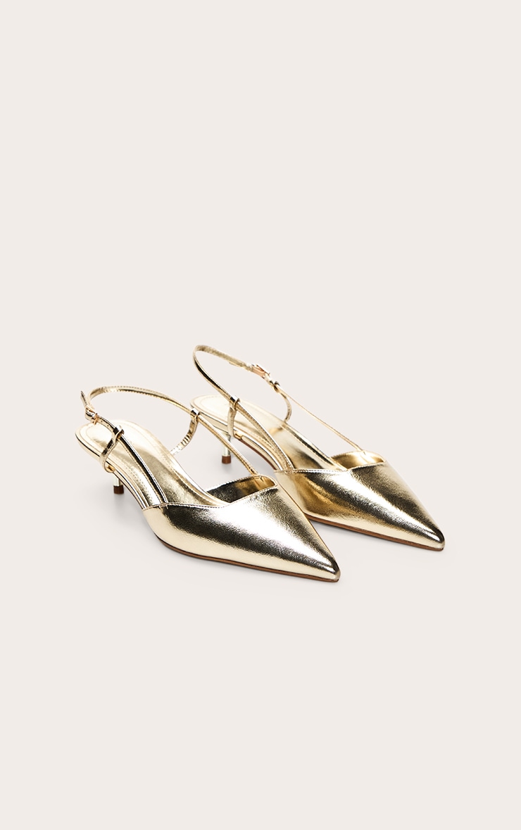 Gold PU Kitten Heel Sling Back Courts image 3