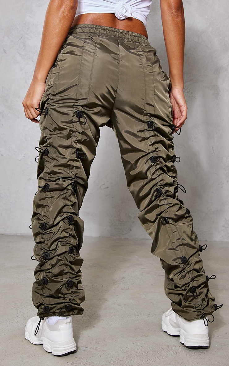 Khaki Shell Toggle Detail Straight Leg Pants image 3