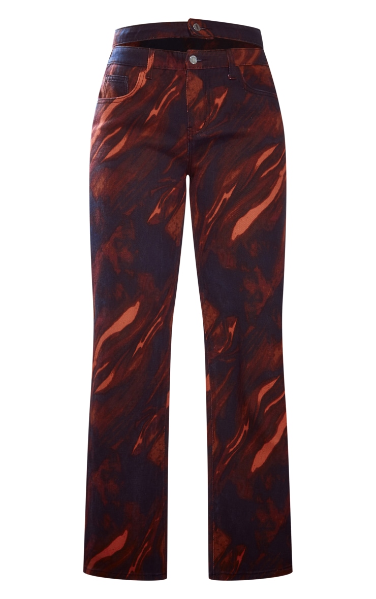 Dark Red Printed Wide Leg Jeans image 5
