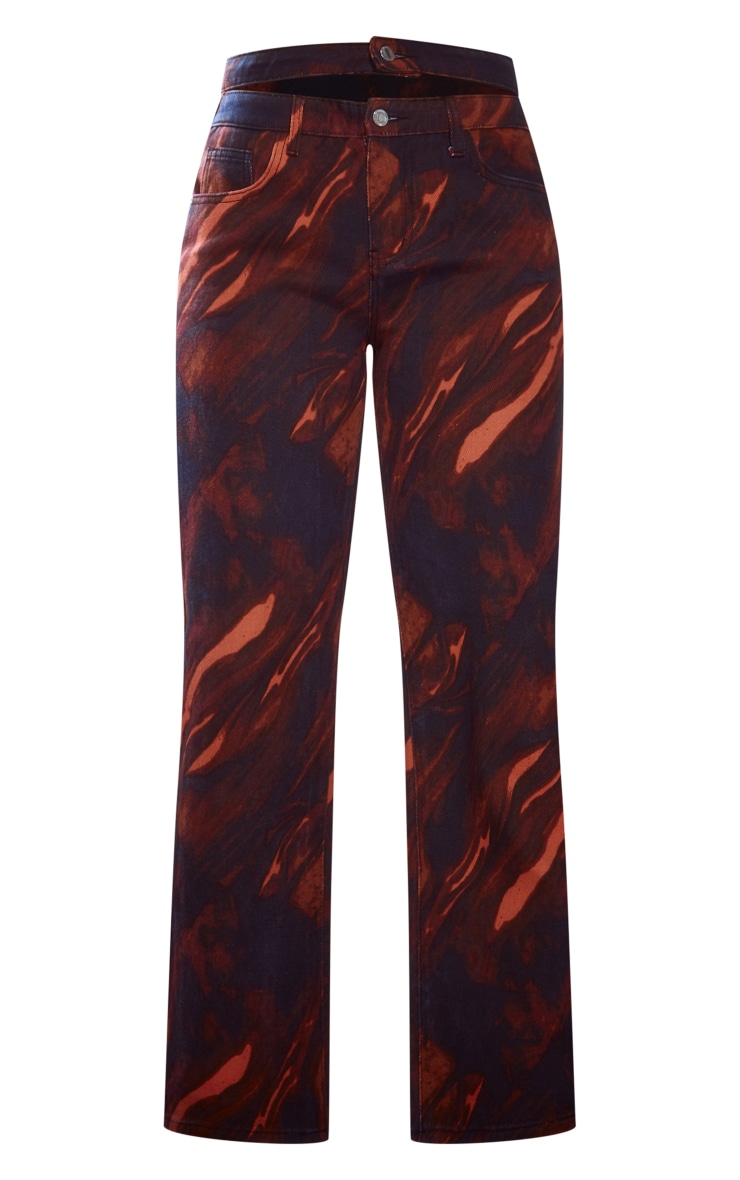  Dark Red Printed Wide Leg Jeans image 5