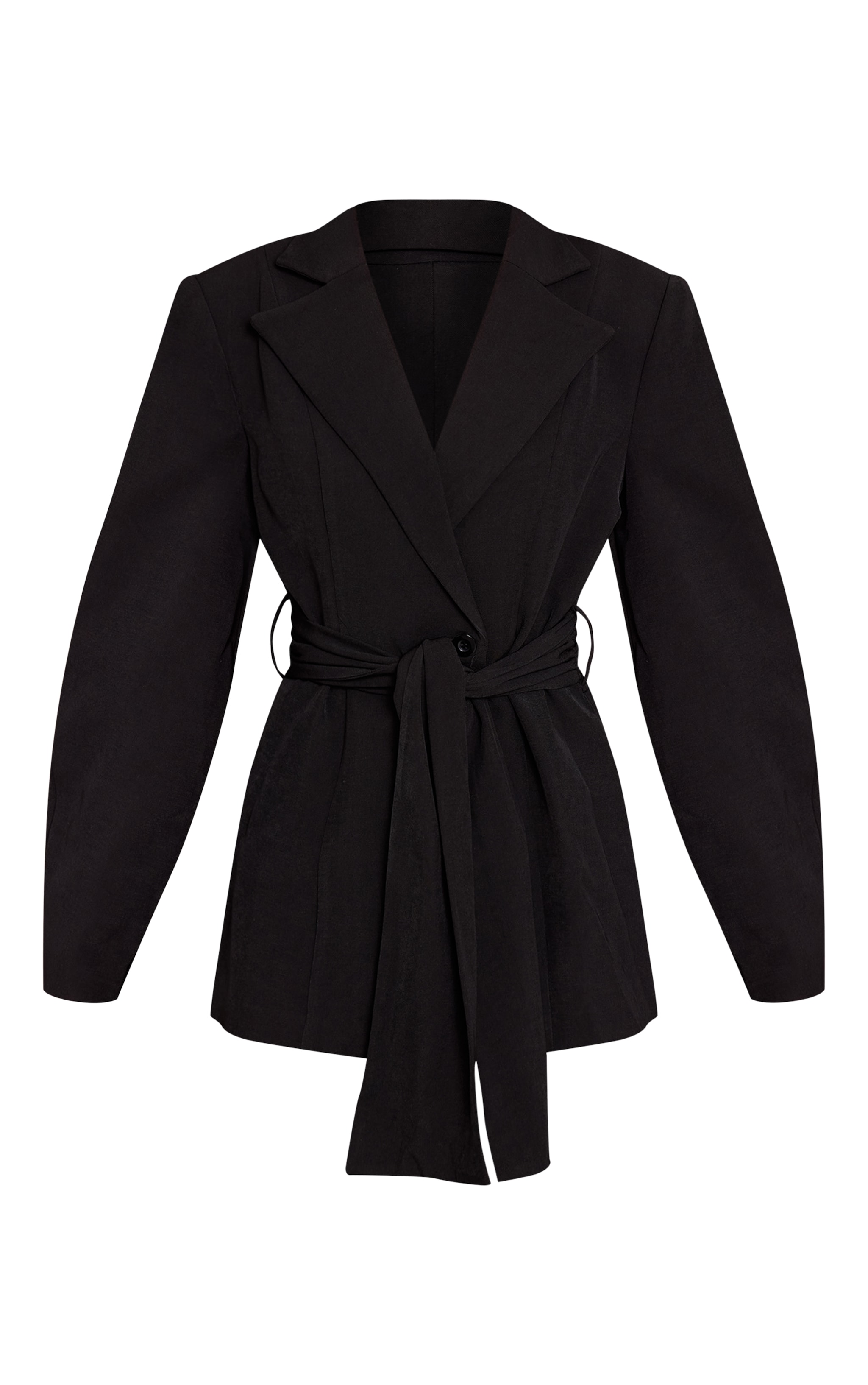 Black Gathered Wrap Waist Belted Blazer image 5