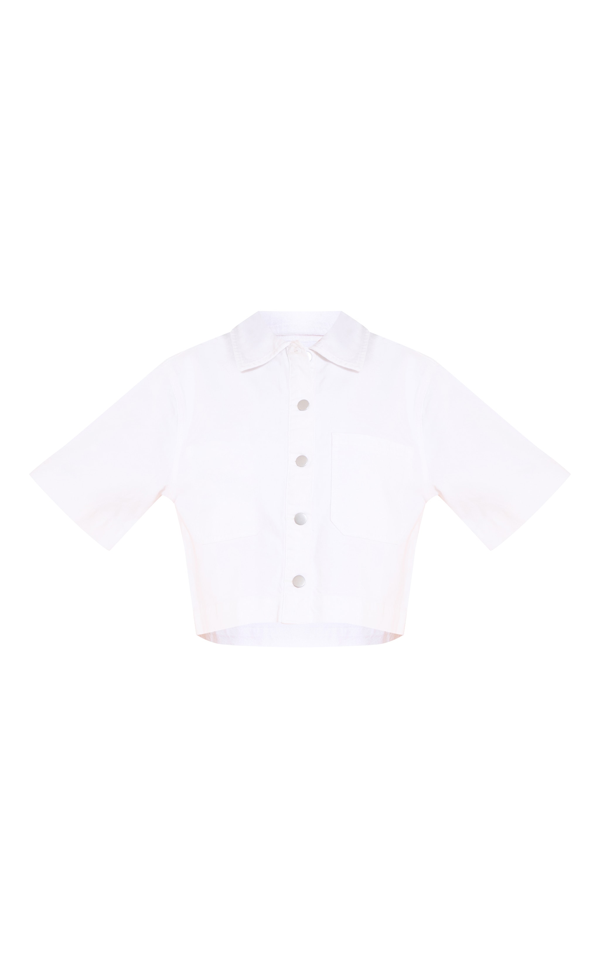 White Short Sleeve Pocket Detail Denim Shirt image 5