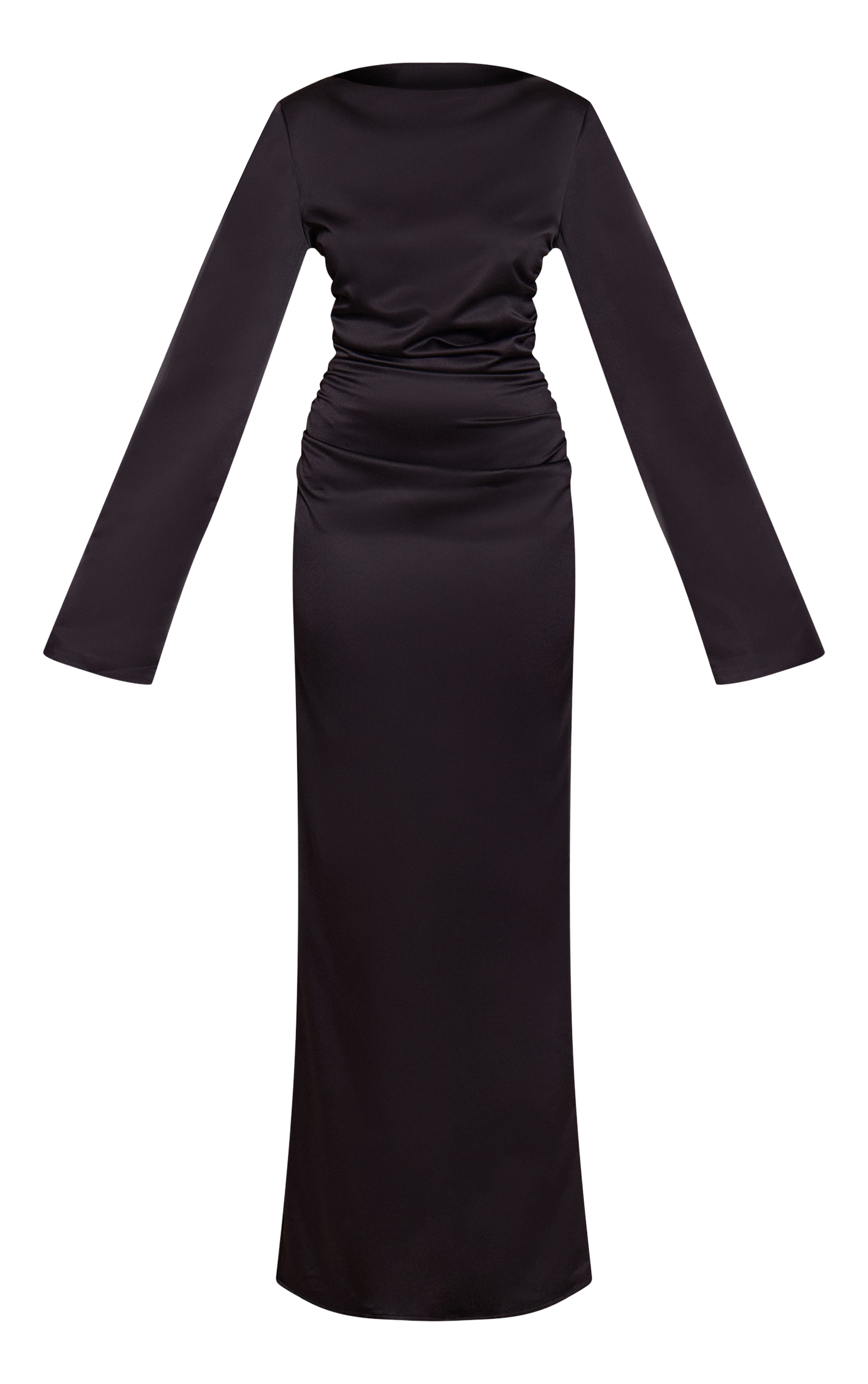 Black Satin High Neck Flared Sleeve Maxi Dress image 5