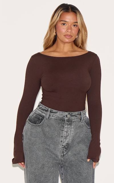 Shape Chocolate Sculpt Boat Neck Flare Sleeve Bodysuit