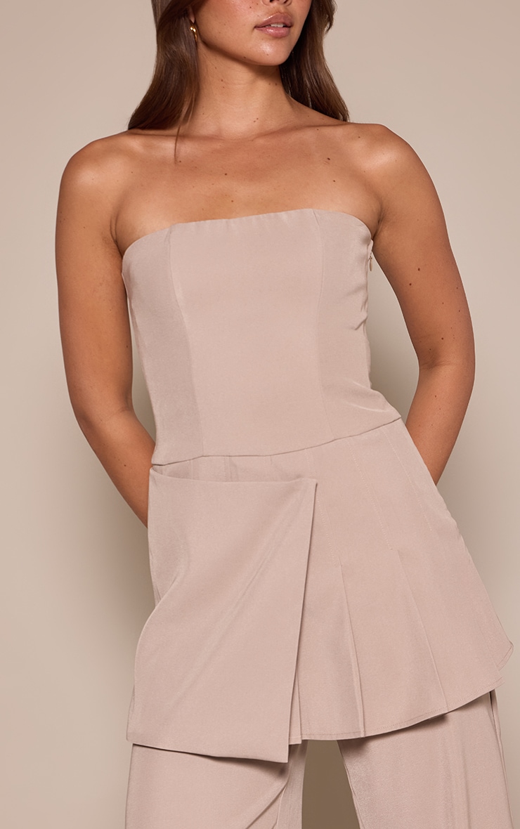 Taupe Woven Overlay Skirt Detail Bandeau Jumpsuit image 4