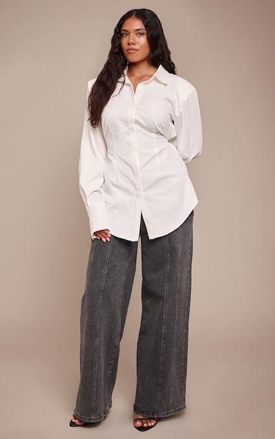 Shape charcoal Stretch Denim High waisted Adjustable Button Wide Leg Jeans