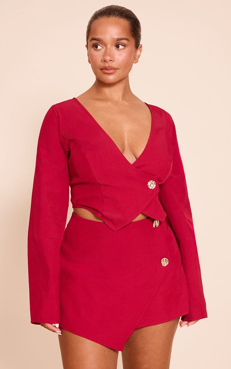 Shape red Asymmetrical Hammered Button Skort image 4
