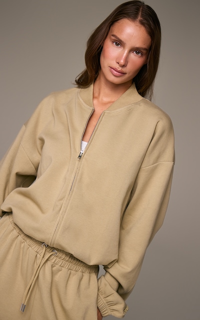 Veste bomber doublée sauge à logo brodé