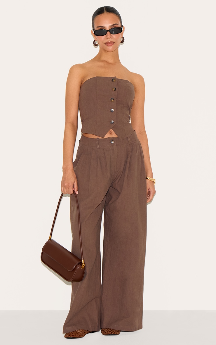 Petite Chocolate Woven Bandeau Button Up Top image 3